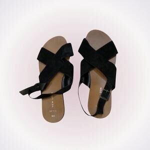 New Look Black Cross Strap Peep Toe Sandals | Sz 7.5 (38)
